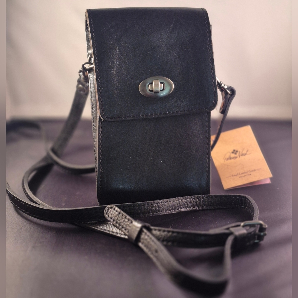 Patricia Nash Heritage Rivella Black Leather Phone Holder Crossbody